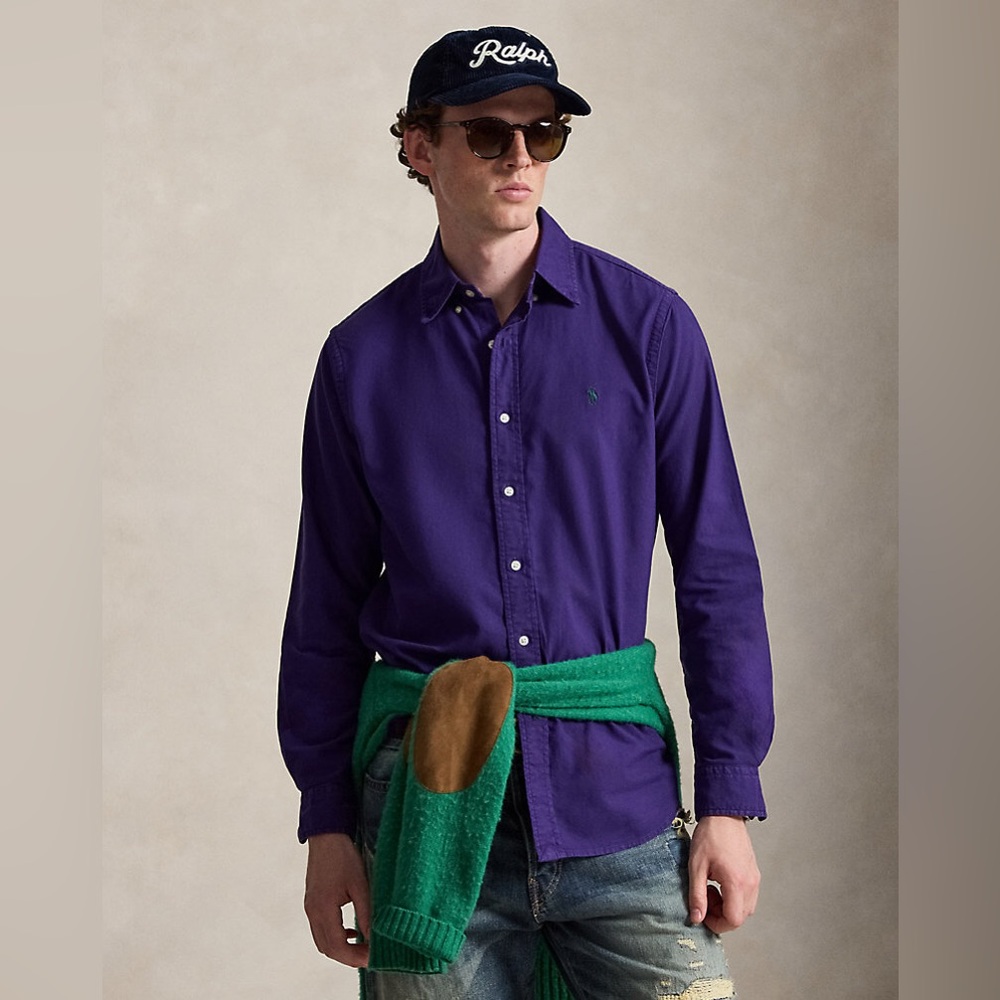 Ralph Lauren Classic Fit Garment-Dyed Oxford Shirt in Medieval Purple XXL.
